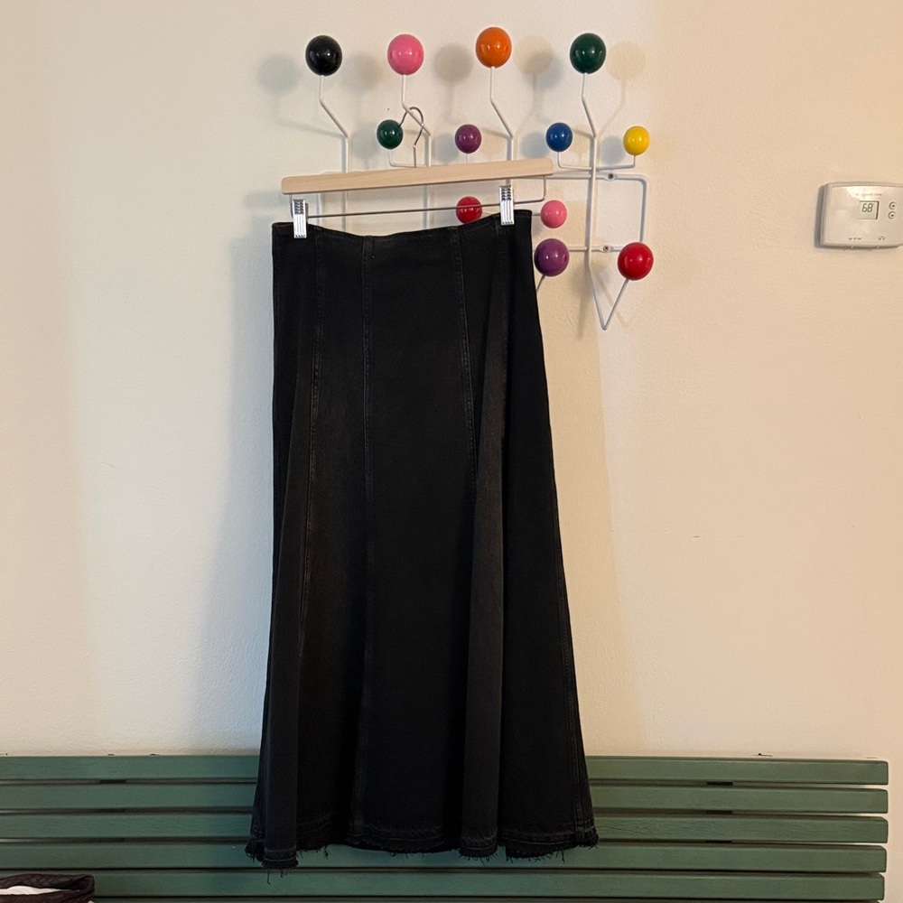 Massimo Dutti Black denim Midi A-Line Skirt